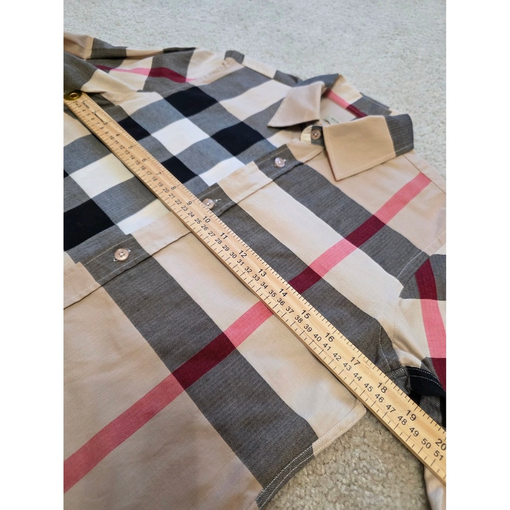 Burberry BRIT women's Large (USA S-M) Beige Black Pink Plaid Button-Down Shirt - Picture 7 of 11